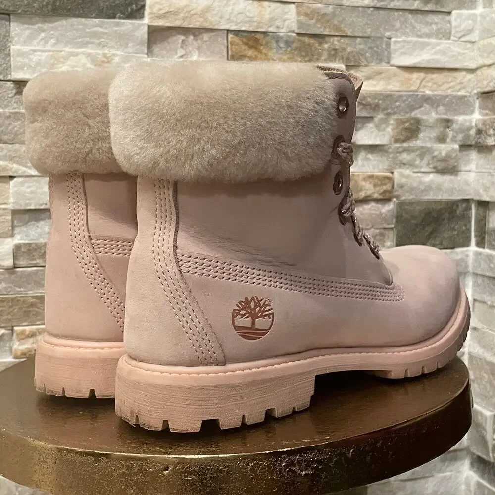 Timberland A2322 Cameo Rose Shearling Boots | Real Sheepskin, Pink Leather, 8 - Picture 6 of 10
